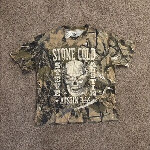 WWE Stone Cold Camo Tee - Olive and Beige